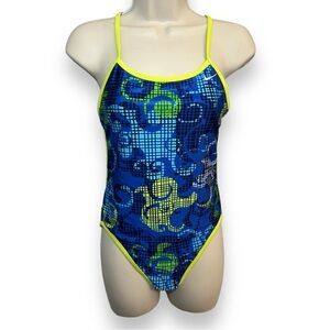 Nike Women’s Cut Out One Piece Swimsuit Blue Yellow Size 32